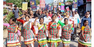 গোবিন্দগঞ্জে ৩ সাঁওতাল হত্যার বিচার দাবিতে সমাবেশ