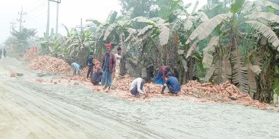 লক্ষ্মীপুরে আঞ্চলিক মহাসড়কে ইট-সলিং!