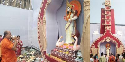 ৩৬ ফুট উচ্চতার বীণার মণ্ডপ দেখতে দর্শনার্থীদের ভিড়