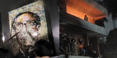 শেখ মুজিবের ম্যুরাল ভাঙচুর, ধানমন্ডি-৩২ নম্বরের বাড়িতে আগুন