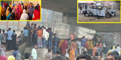 গাজীপুরে শ্রমিকদের মহাসড়ক অবরোধ, গাড়িতে আগুন