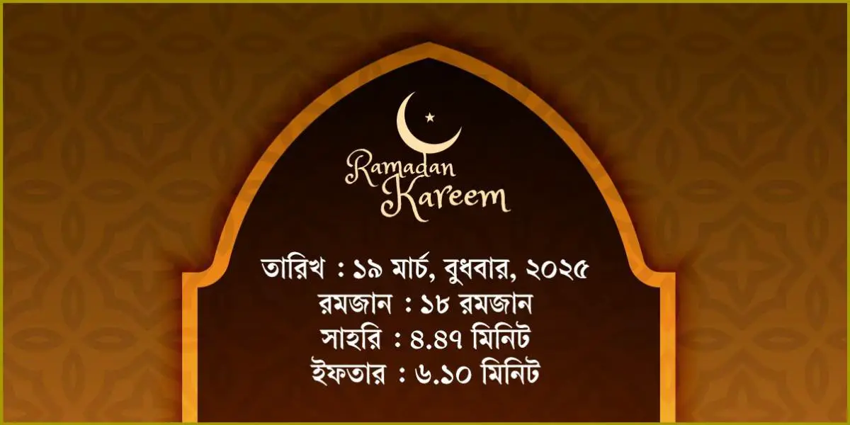 ১৯ মার্চ, ২০২৫ বুধবারের সাহরি ও ইফতারের সময়সূচি