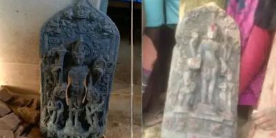 দিনাজপুরে পুকুর খননের সময় মিলল কষ্টিপাথরের ২ মূর্তি