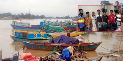 বোমা মেশিনসহ ‘পিয়াইন সিন্ডিকেটের’ বালুভর্তি ৯ নৌযান জব্দ, গ্রেপ্তার ৭