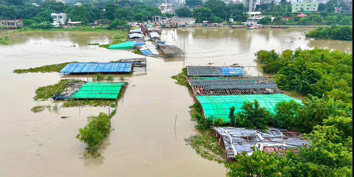 বাড়ছে পদ্মার পানি, টি-বাঁধে চলাচল বন্ধ