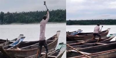 জাফলংয়ে এবার ডুবিয়ে নয়, হাতুড়ি দিয়ে ভাঙা হলো বারকি!