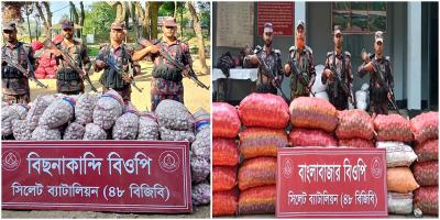 সিলেট ও সুনামগঞ্জ সীমান্তে ৯০ লাখ টাকার চোরাইপণ্য জব্দ
