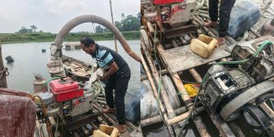 তিতাস নদী থেকে অবৈধভাবে বালু উত্তোলন, ড্রেজার-পাইপ ধ্বংস
