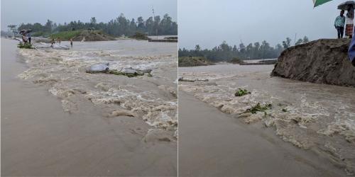 কুড়িগ্রামে বাঁধ উপচে লোকালয়ে ঢুকছে পানি