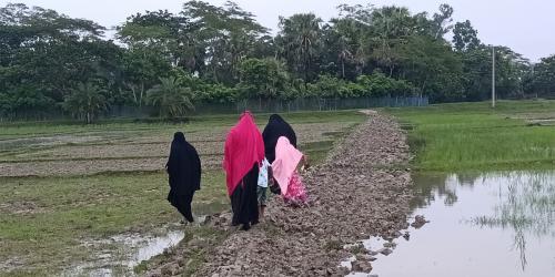 তালতলীতে সরকারি রাস্তা কেটে জমি তৈরির প্রতিবাদে মানববন্ধন