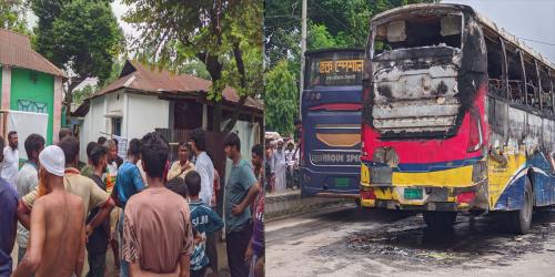 রংপুরে বাসচাপায় মাদরাসাশিক্ষকের মৃত্যু, বাসে আগুন